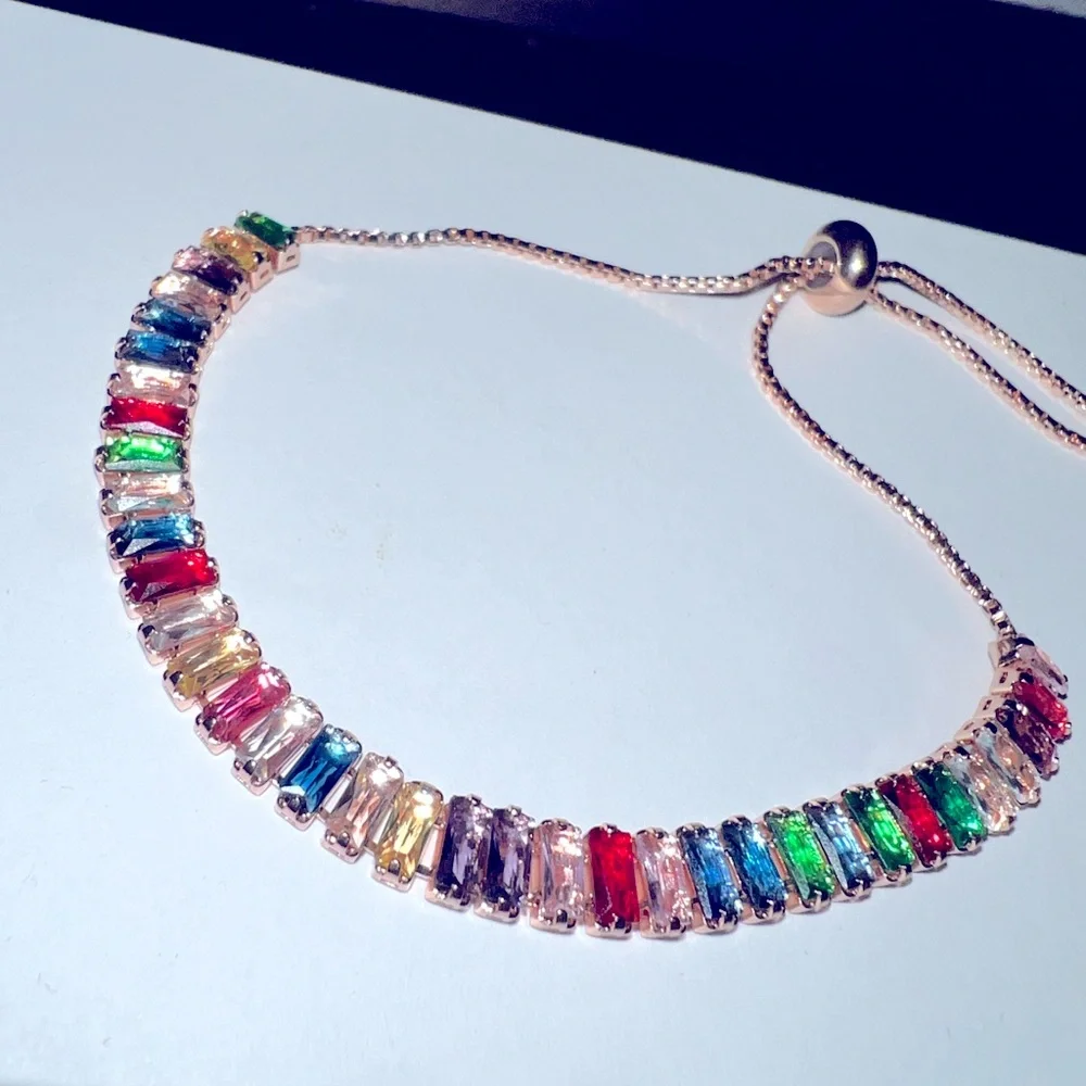 Multiple gemstones adjustable bracelet gold tone‎